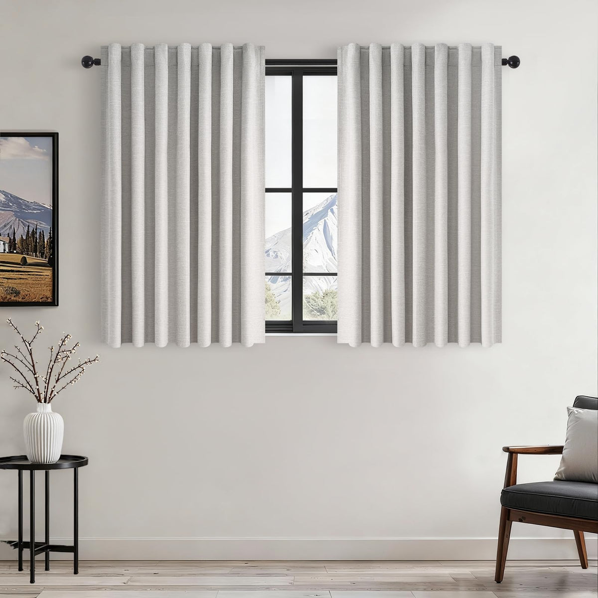 Topfinel Linen Blackout Curtains 96 Inch Long, Boho Farmhouse Ivory Birch Viral Drapes Pinch Pleated Curtains with Hooks for Living Room, Neutral 8 FT Back Tab Bedroom Curtains 52" X 96" 2 Panels