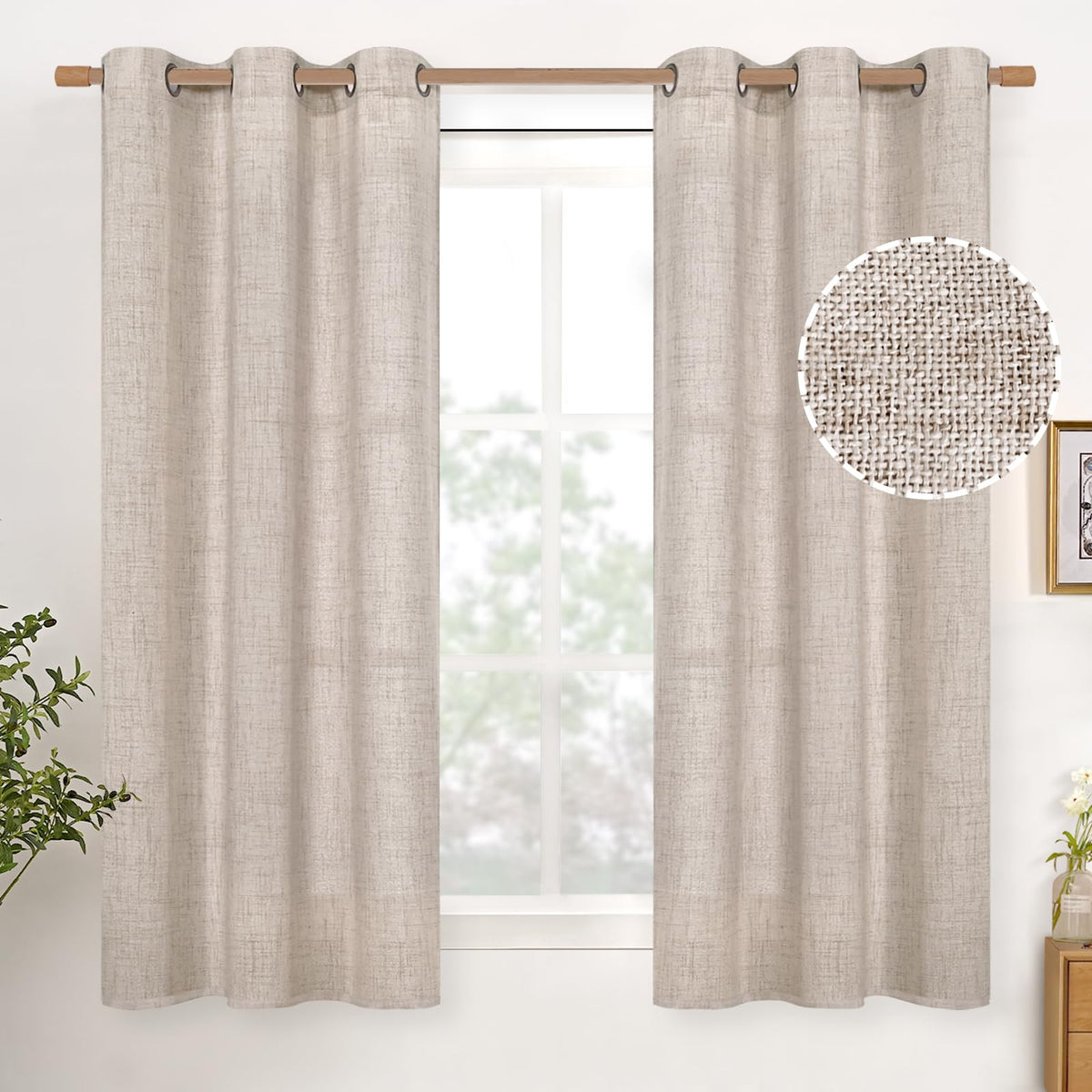 YoungsTex Linen Semi Sheer Curtains 63 Inch Length, Light Filtering Drapes