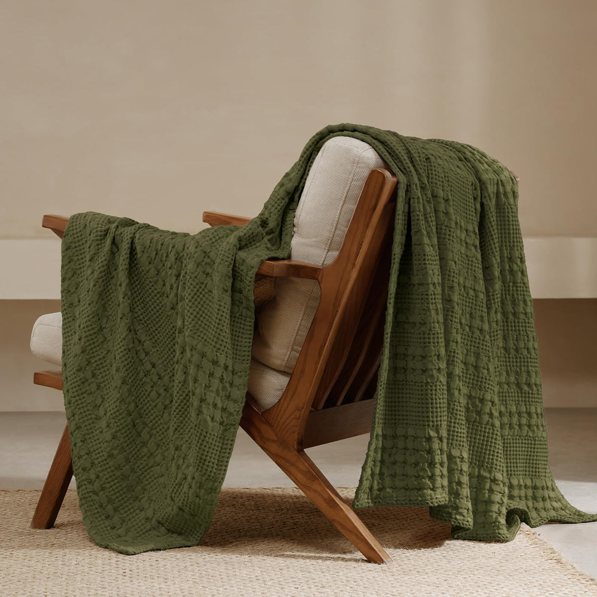 PHF Lightweight 100% Cotton Waffle Throw Blanket for Couch, Light Taupe