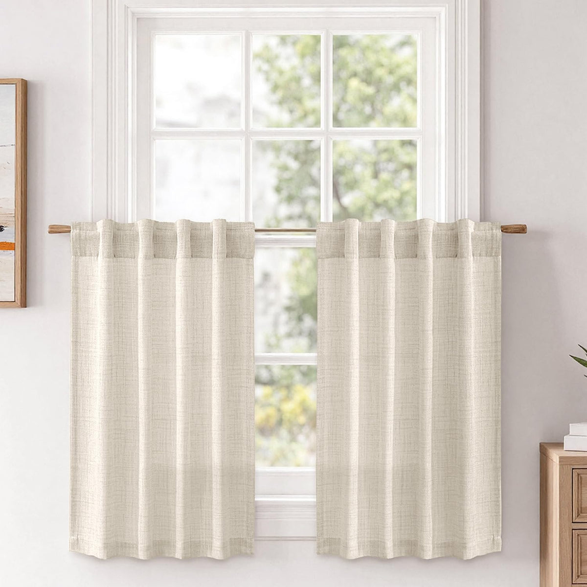 MIULEE Faux Linen Curtains 90 Inch Length 2 Panels Natural Semi Sheer Curtain with Back Tab Rod Pocket, Light Filtering Window Privacy Burlap Drapes for Living Room Bedroom 42W x 90L Linen