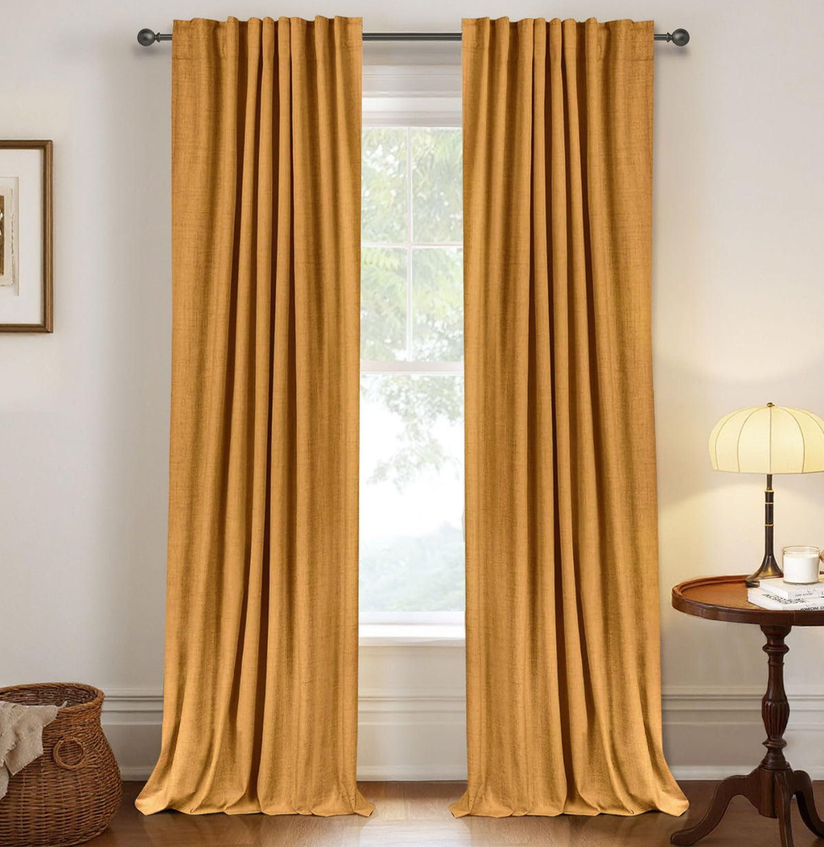 Linen Total Blackout Curtains for Bedroom Living Room 84 Inch, Cream