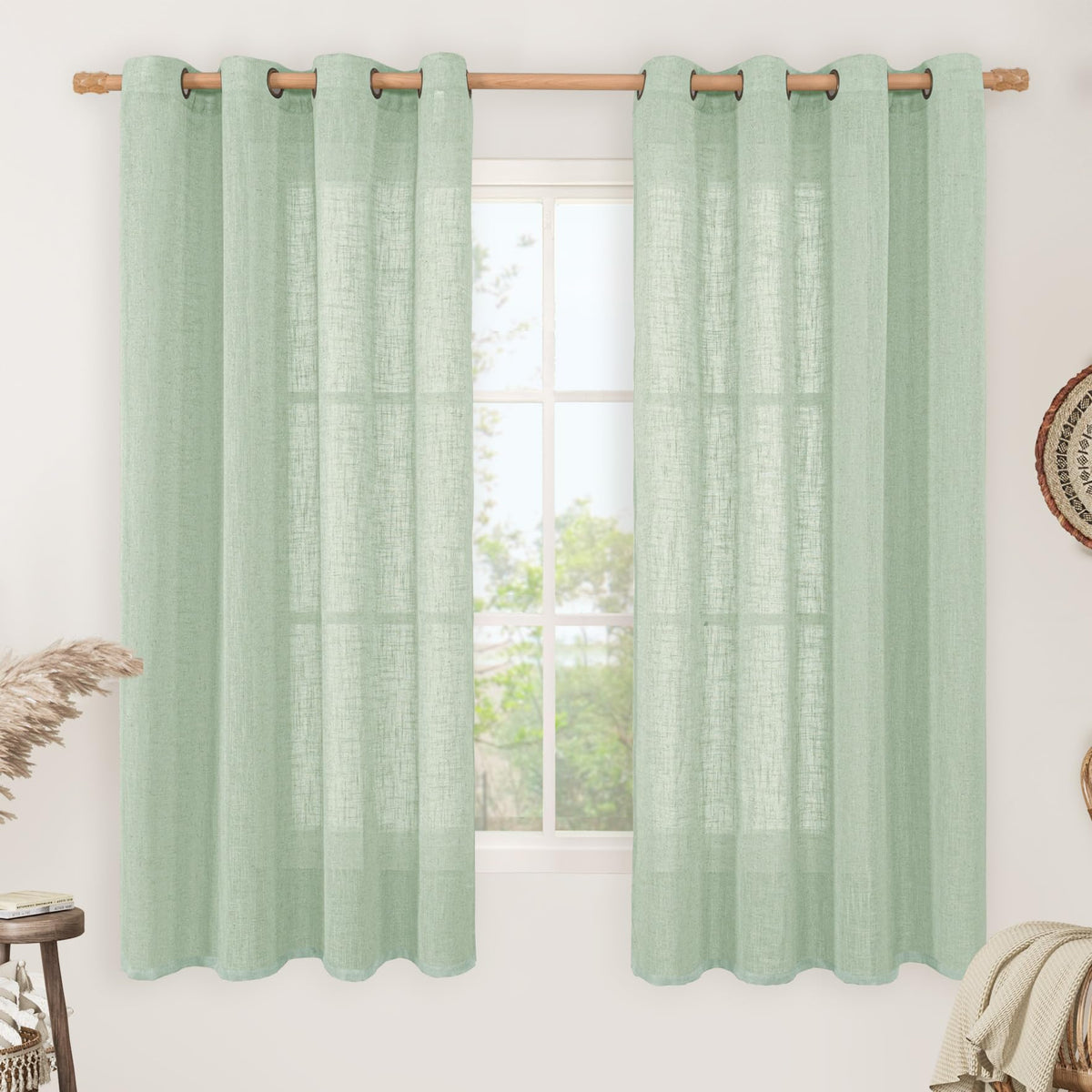 LAMIT Cream Ivory Linen Semi Sheer Curtains 84 inch Length for Bedroom