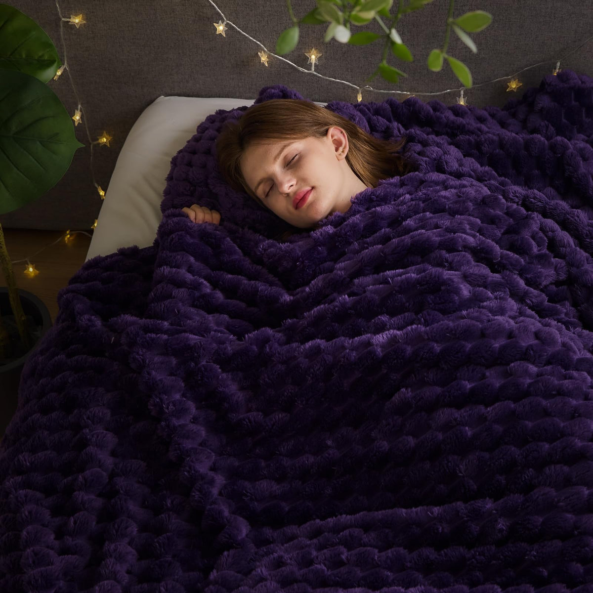 NEWCOSPLAY Fleece Ribbed Cozy Throw Blanket for Couch, Pink, 50"x60"