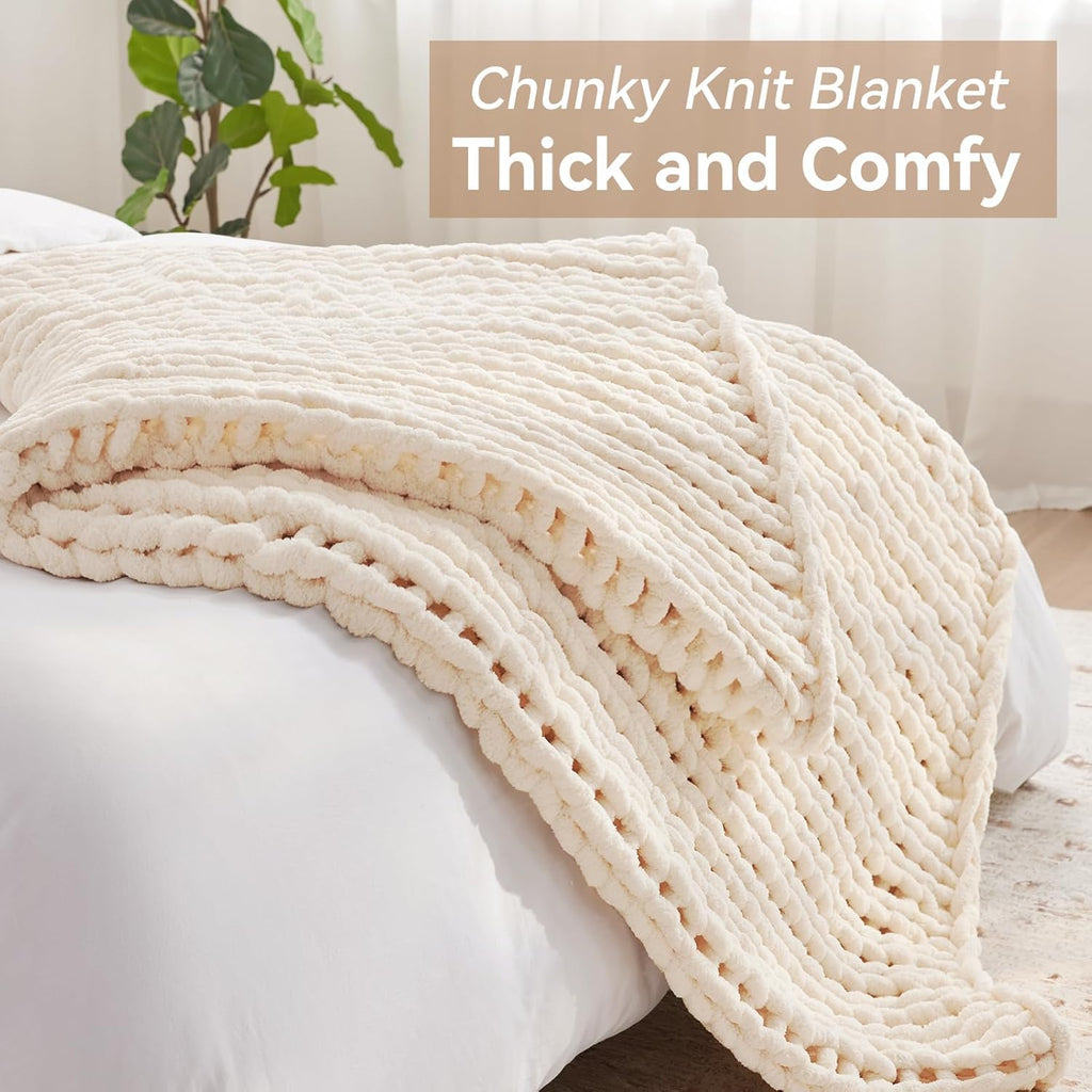 Negwoo Chunky Knit Throw Blanket, Knitted Throw Chenille Yarn, 50"*60"