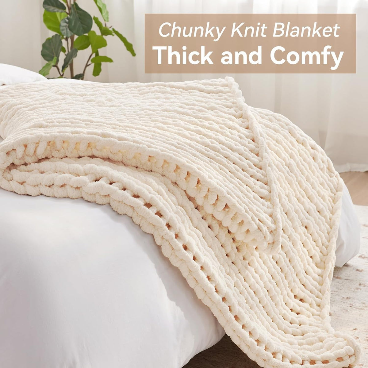 Negwoo Chunky Knit Throw Blanket, Knitted Throw Chenille Yarn, 50"*60"