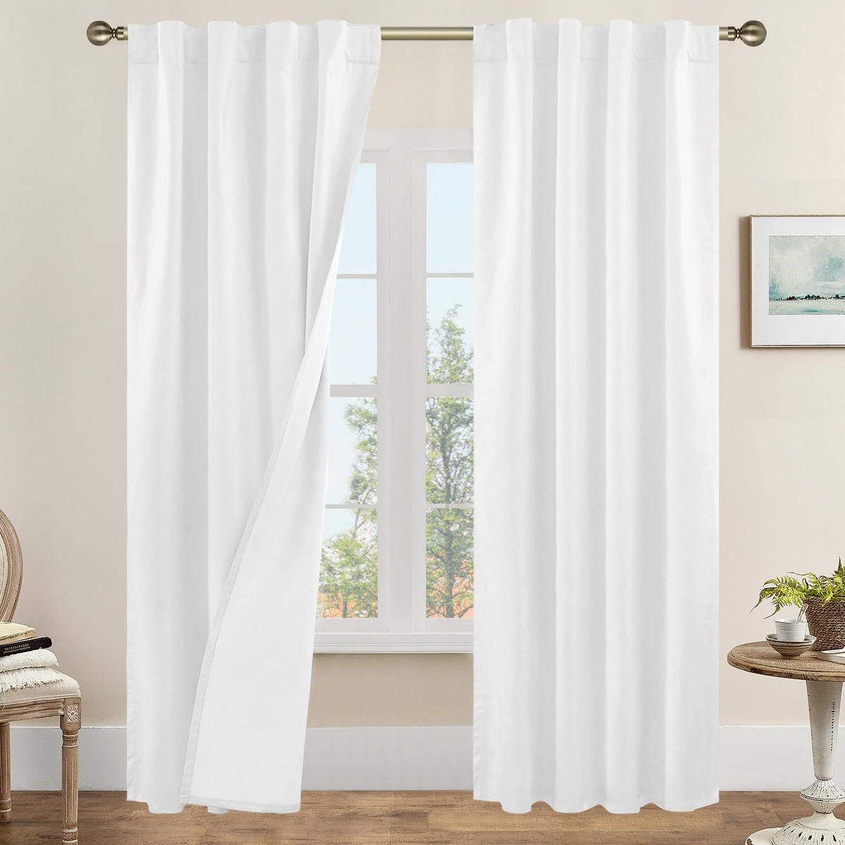 LAMIT 100% Blackout Short Linen Curtains for Cafe 40 Inch Length, Ivory