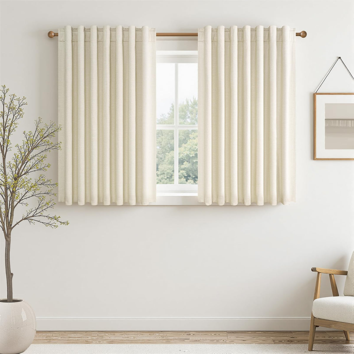 Topfinel Linen Blackout Curtains 96 Inch Long, Boho Farmhouse Ivory Birch Viral Drapes Pinch Pleated Curtains with Hooks for Living Room, Neutral 8 FT Back Tab Bedroom Curtains 52" X 96" 2 Panels