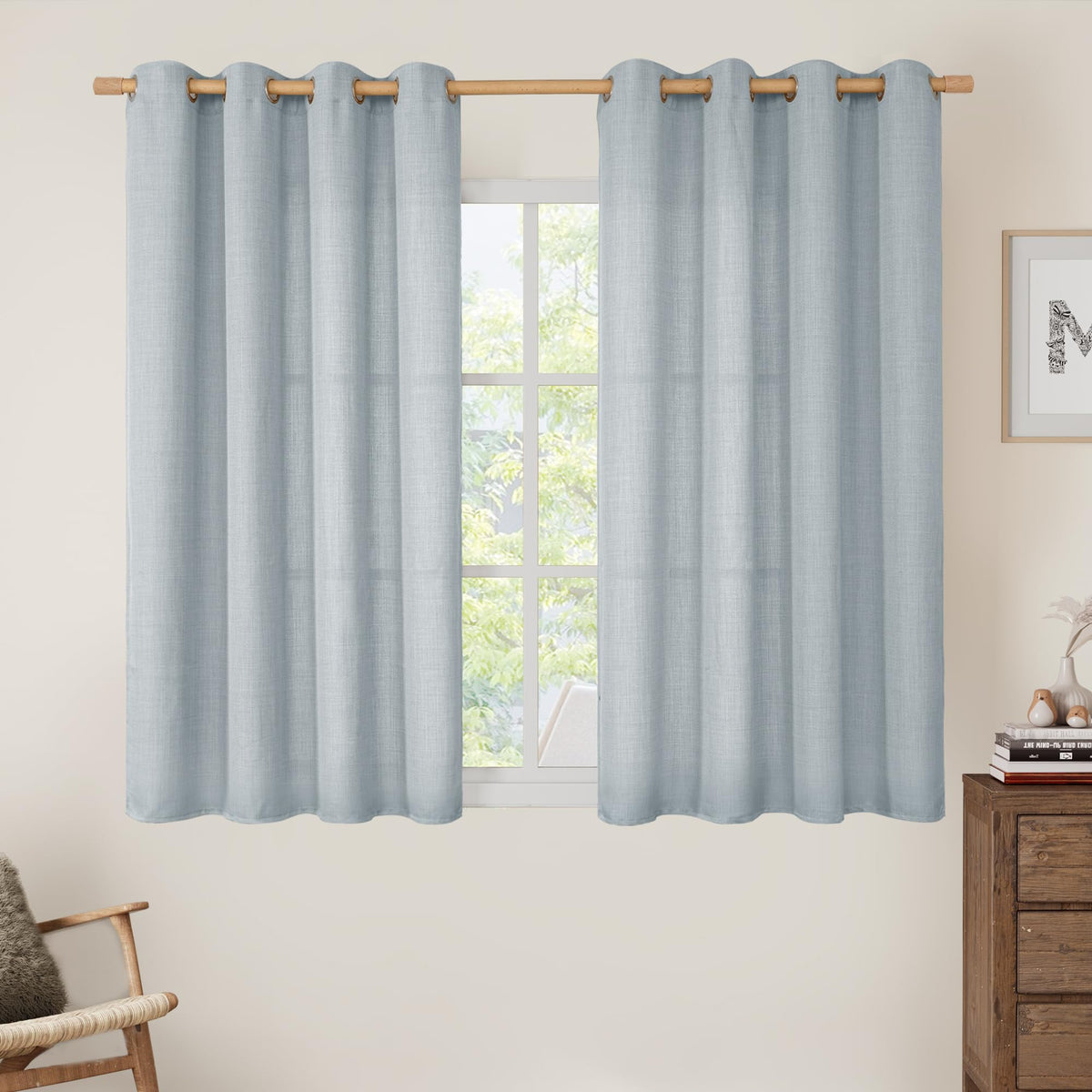 LAMIT Cream Ivory Linen Semi Sheer Curtains 84 inch Length for Bedroom