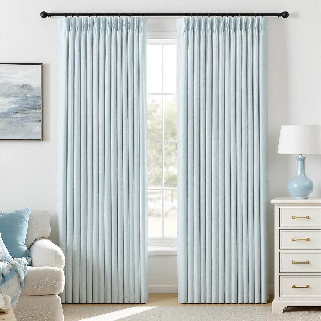 IVAPUPU Natural Linen Blend Blackout Curtains for Bedroom 108 Inch Long