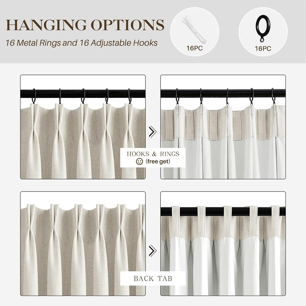IVAPUPU Natural Linen Blend Blackout Curtains for Bedroom 108 Inch Long