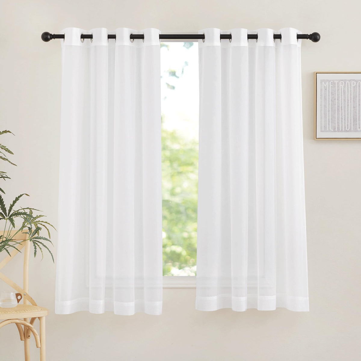 NICETOWN White Sheer Curtains & Drapes 96 inches Long for Living Room - Grommet Top Solid Lightweight & Airy Gauzy Window Treatments with Light Filtering for Bedroom, 2 Panels, W54 x L96