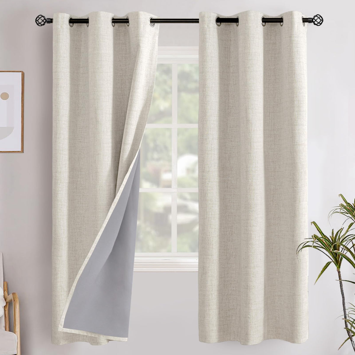 YoungsTex Linen Blackout Curtains 63 Inch Length Bedroom Beige Darkening