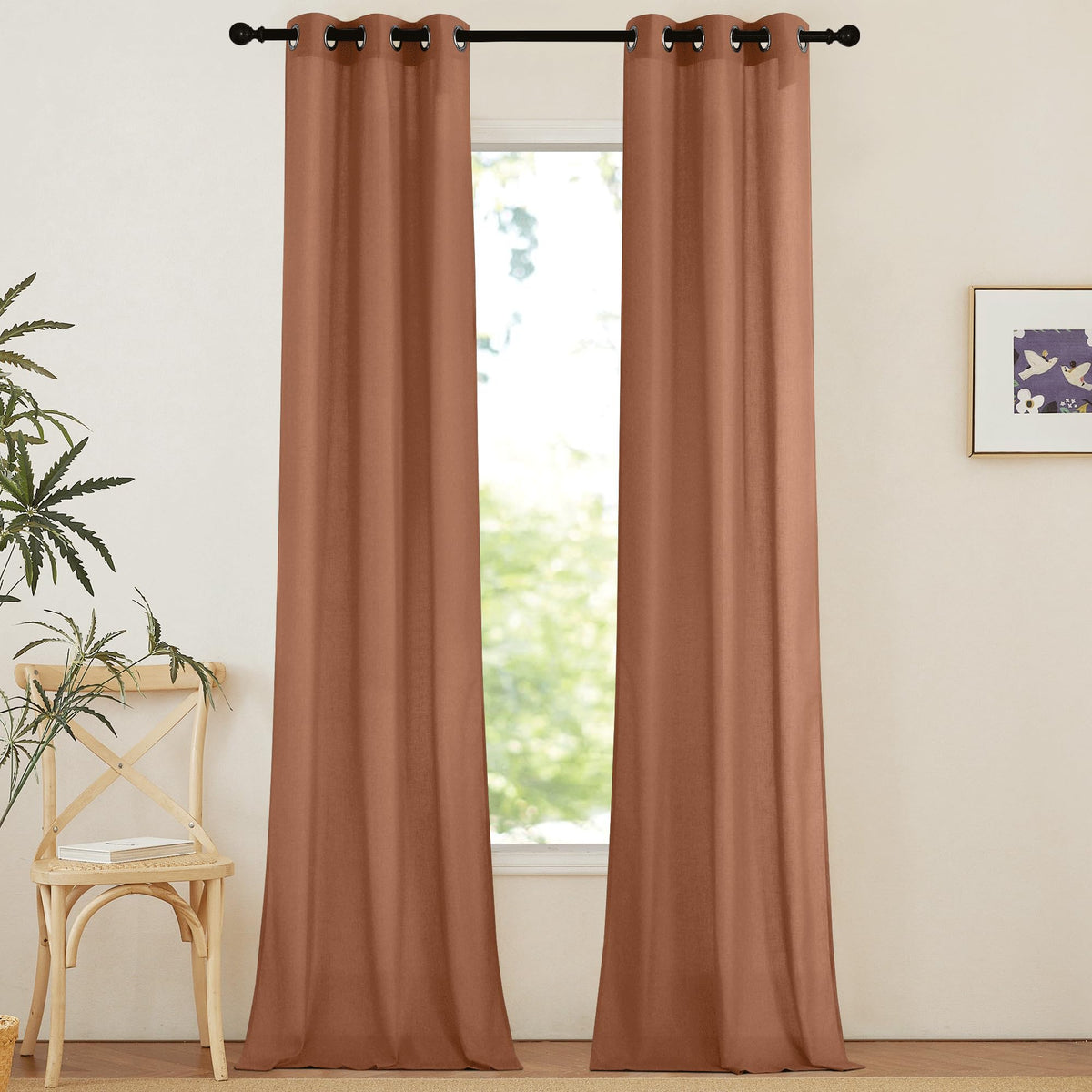 NICETOWN Natural Linen Curtains 84 inch Long 2 Panels Set, Grommet Top Thick Linen Burlap Semi Sheer Vertical Drapes Privacy Assured with Light Filtering for Bedroom/Living Room, W55 x L84