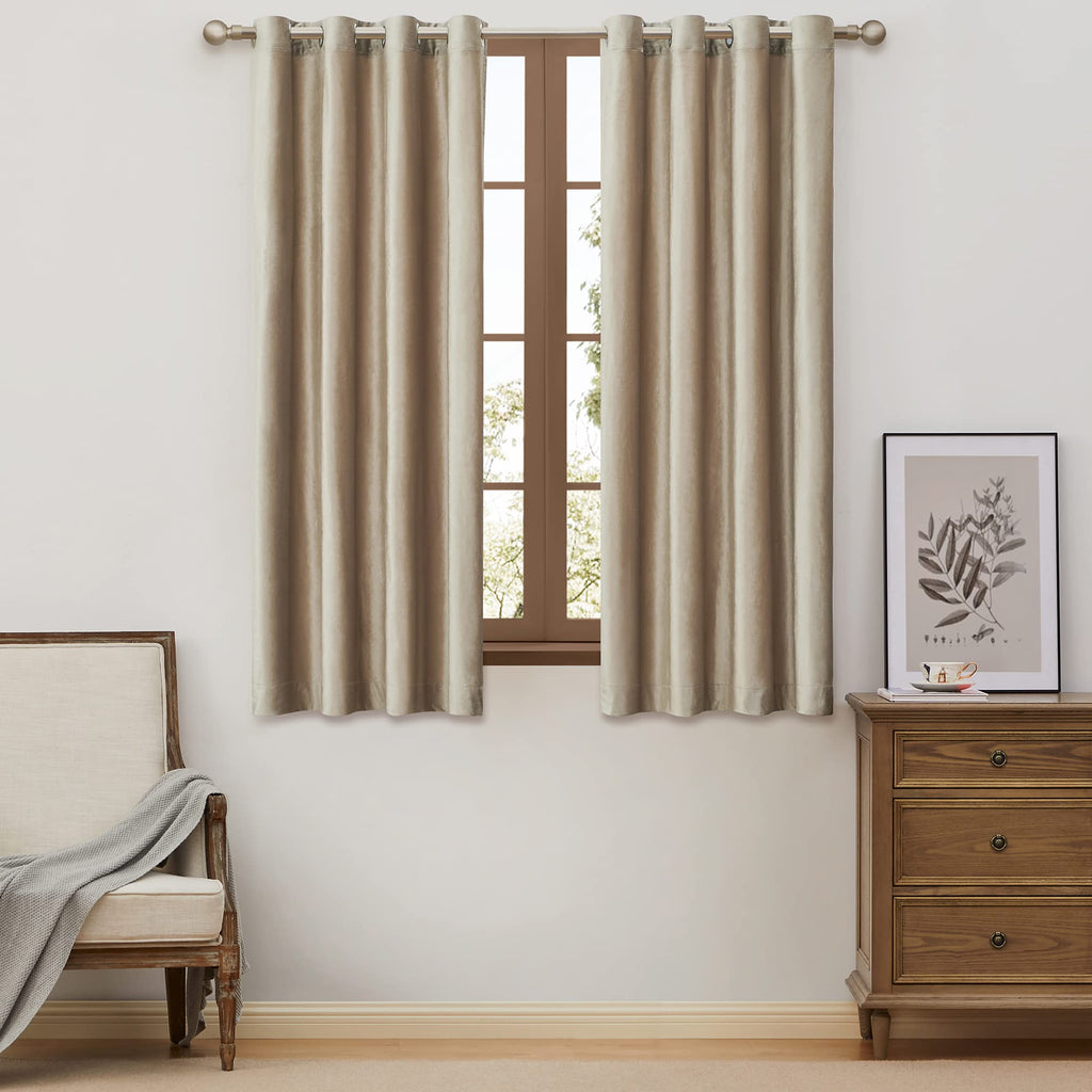 BULBUL Velvet Gold Grommet Blackout Curtains 84 inch Length for Living Room