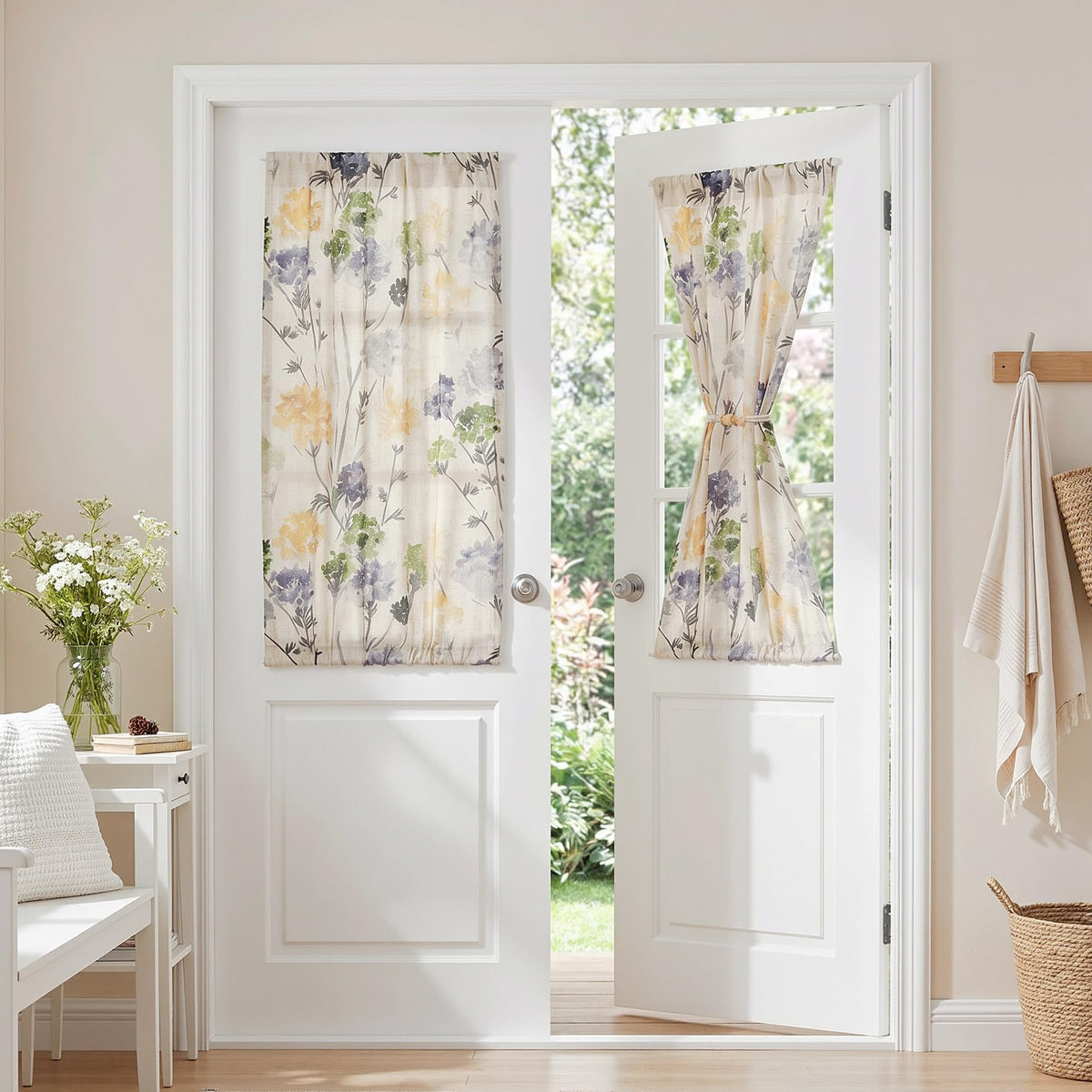 MYSKY HOME Floral Curtains 72 inch for Living Room Linen Semi Sheer Light Filtering Privacy Protect Lightweight Drapes Decor Farmhouse Soft Touch for Dining Room, Yellow, 52" Wide, 2 Panels