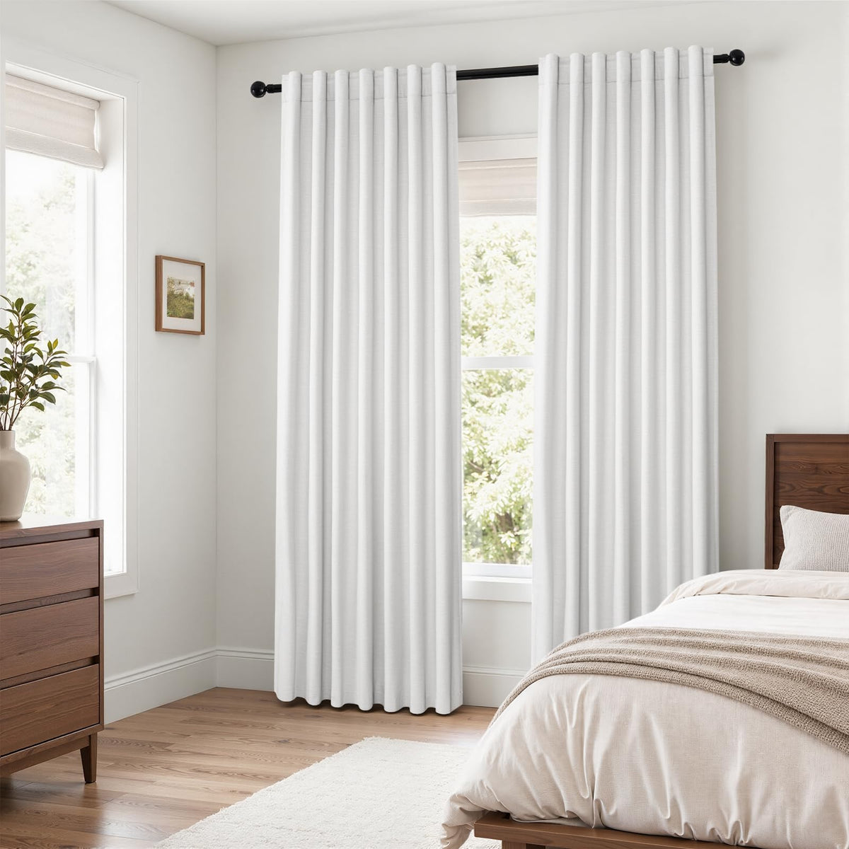 Topfinel Linen Blackout Curtains 96 Inch Long, Boho Farmhouse Ivory Birch Viral Drapes Pinch Pleated Curtains with Hooks for Living Room, Neutral 8 FT Back Tab Bedroom Curtains 52" X 96" 2 Panels