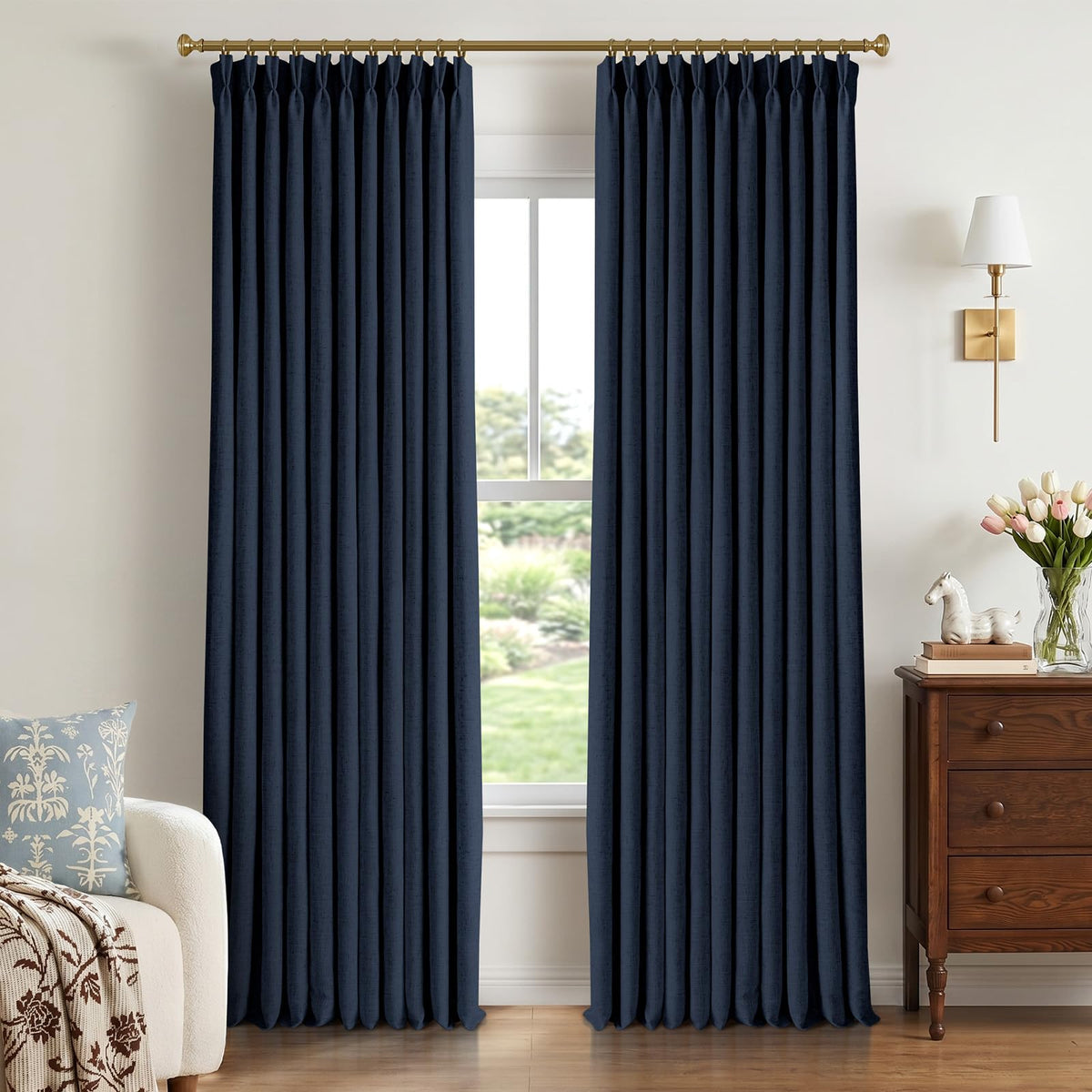 CAPALOCA Extra 70 Inch Wide Linen 100% Blackout Curtains 84 Inch Long