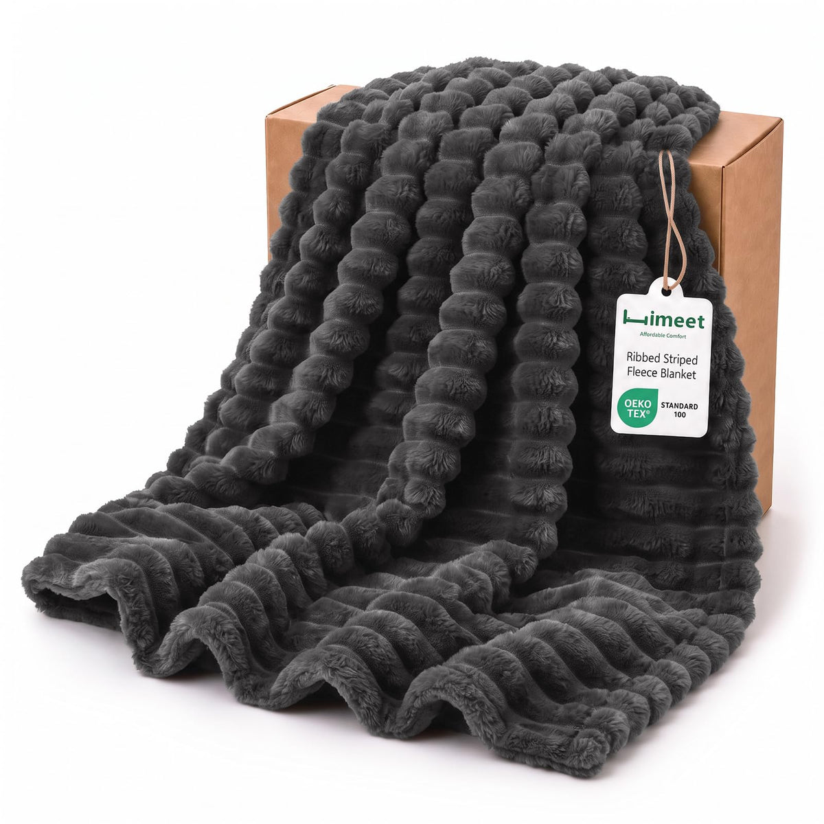 HIMEET Black Throw Blanket for Couch, 300GSM Ribbed Fleece, 50 x 60 Inches