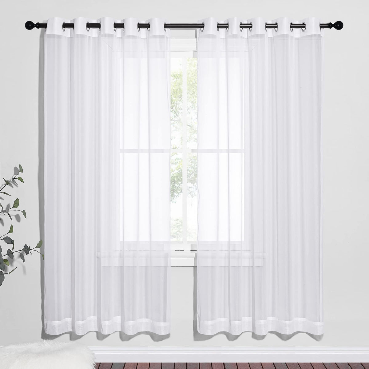 NICETOWN White Sheer Curtains & Drapes 96 inches Long for Living Room - Grommet Top Solid Lightweight & Airy Gauzy Window Treatments with Light Filtering for Bedroom, 2 Panels, W54 x L96