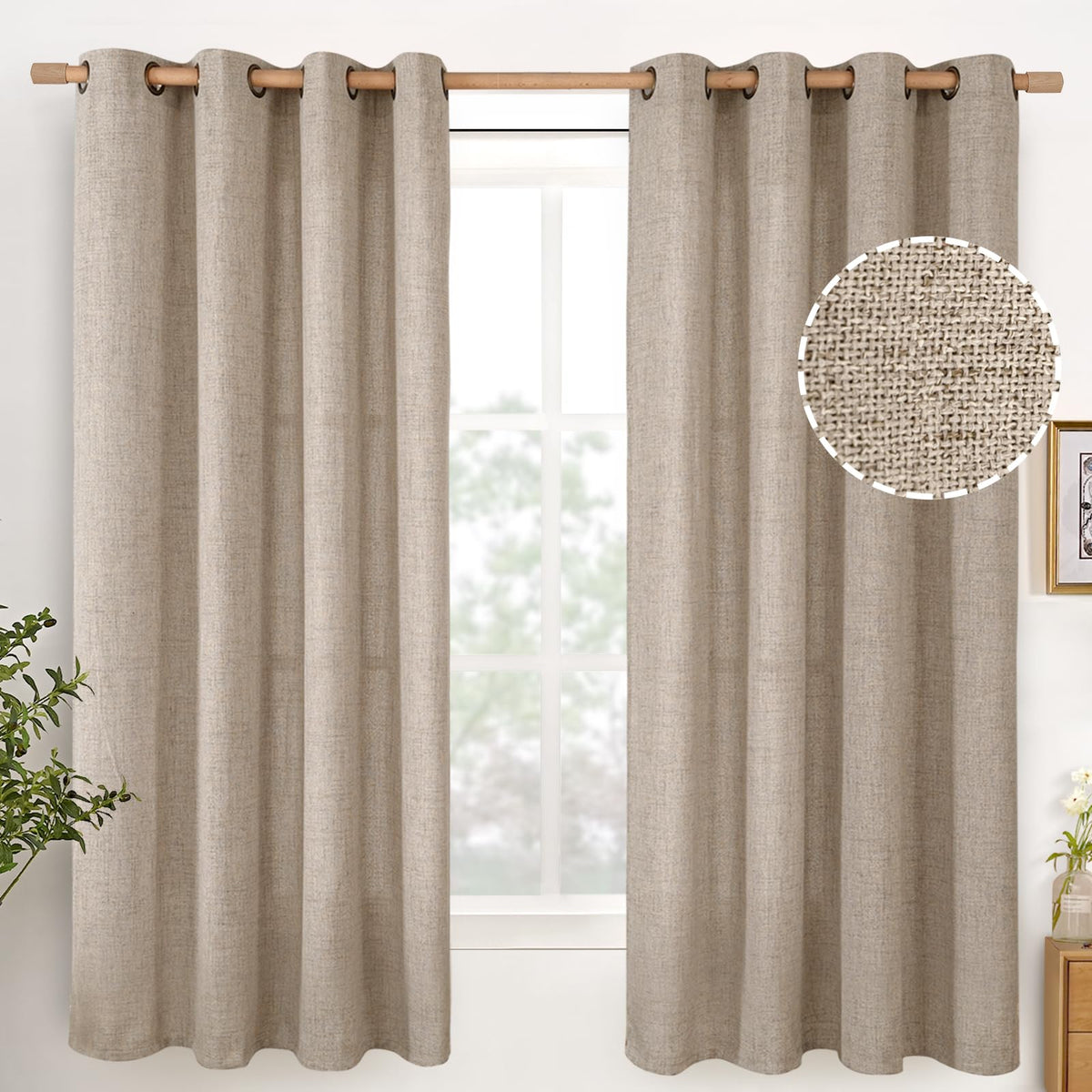 YoungsTex Linen Semi Sheer Curtains 63 Inch Length, Light Filtering Drapes