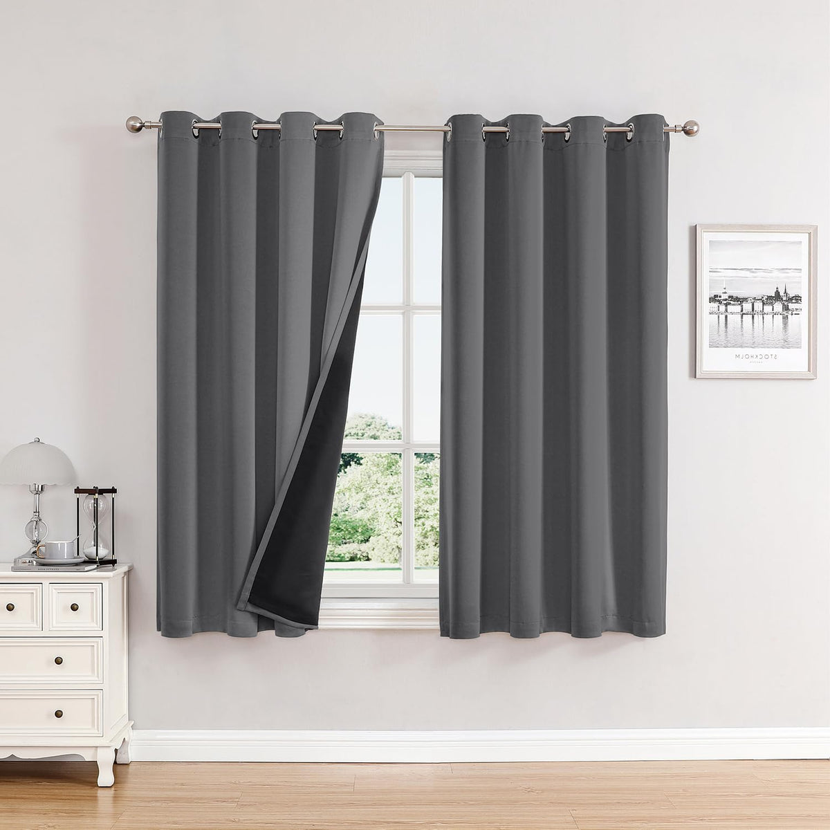 ChrisDowa 100% Blackout Curtains for Bedroom 63 Inch Long with Black Liner