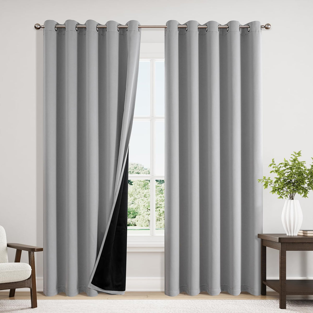 ChrisDowa 100% Blackout Curtains for Bedroom 63 Inch Long with Black Liner