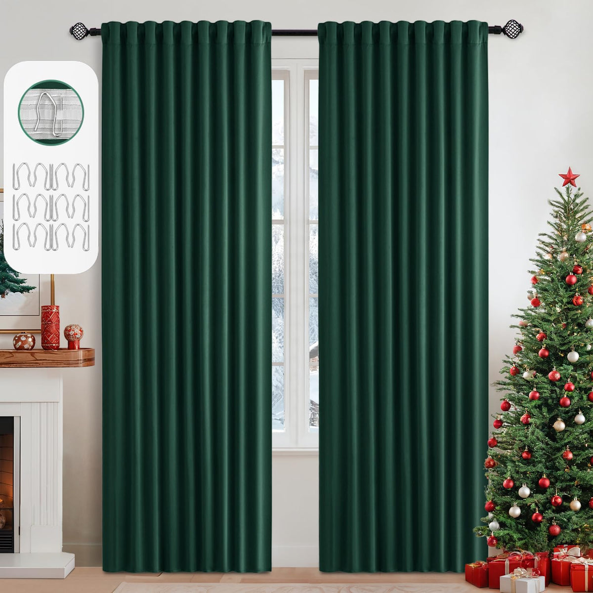 MIULEE 2 Panels Set Black Back Tab Blackout Curtains 52x96 Inch Long