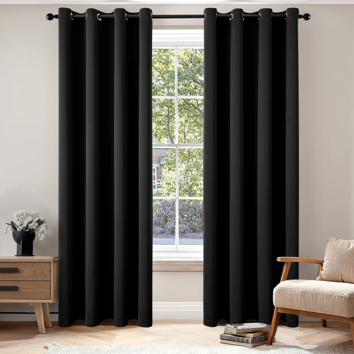 MIULEE Beige Blackout Bedroom Curtains Drapes 84 Inch Long 52"x84"