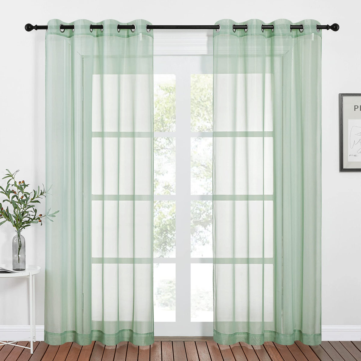 NICETOWN White Sheer Curtains & Drapes 96 inches Long for Living Room - Grommet Top Solid Lightweight & Airy Gauzy Window Treatments with Light Filtering for Bedroom, 2 Panels, W54 x L96