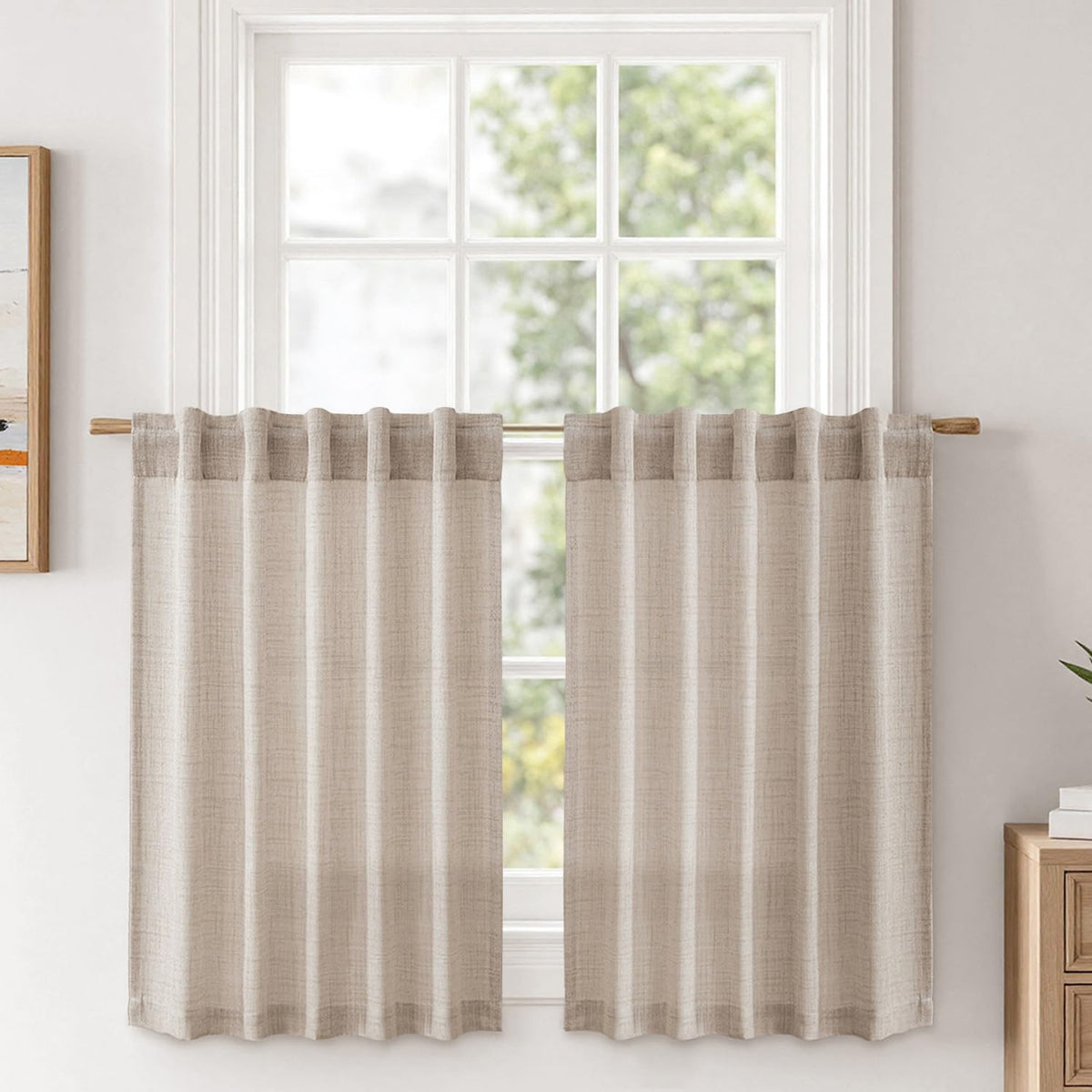 MIULEE Faux Linen Curtains 90 Inch Length 2 Panels Natural Semi Sheer Curtain with Back Tab Rod Pocket, Light Filtering Window Privacy Burlap Drapes for Living Room Bedroom 42W x 90L Linen
