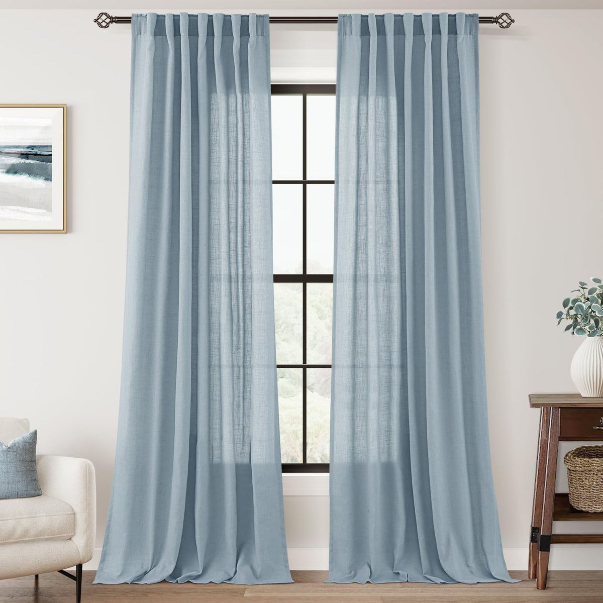 96 inch Long Linen Curtains 2 Panels for Living Room Back Tab Cream Ivory Light Filtering Semi Sheer Curtain 96 inches Long Boho Farmhouse Rustic Linen Drapes Floor to Ceiling Length 8 FT