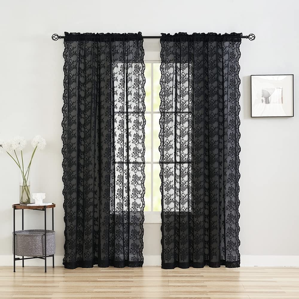 YJ YANJUN Vintage Lace Curtains 84 Inches Long-Victorian Floral Pattern Ivory Sheer Curtain Panels for Living Room Bedroom French Door, Light Filtering Drapes, 2 Panels 52W x 84L Cream