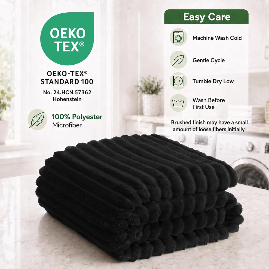 HIMEET Black Throw Blanket for Couch, 300GSM Ribbed Fleece, 50 x 60 Inches