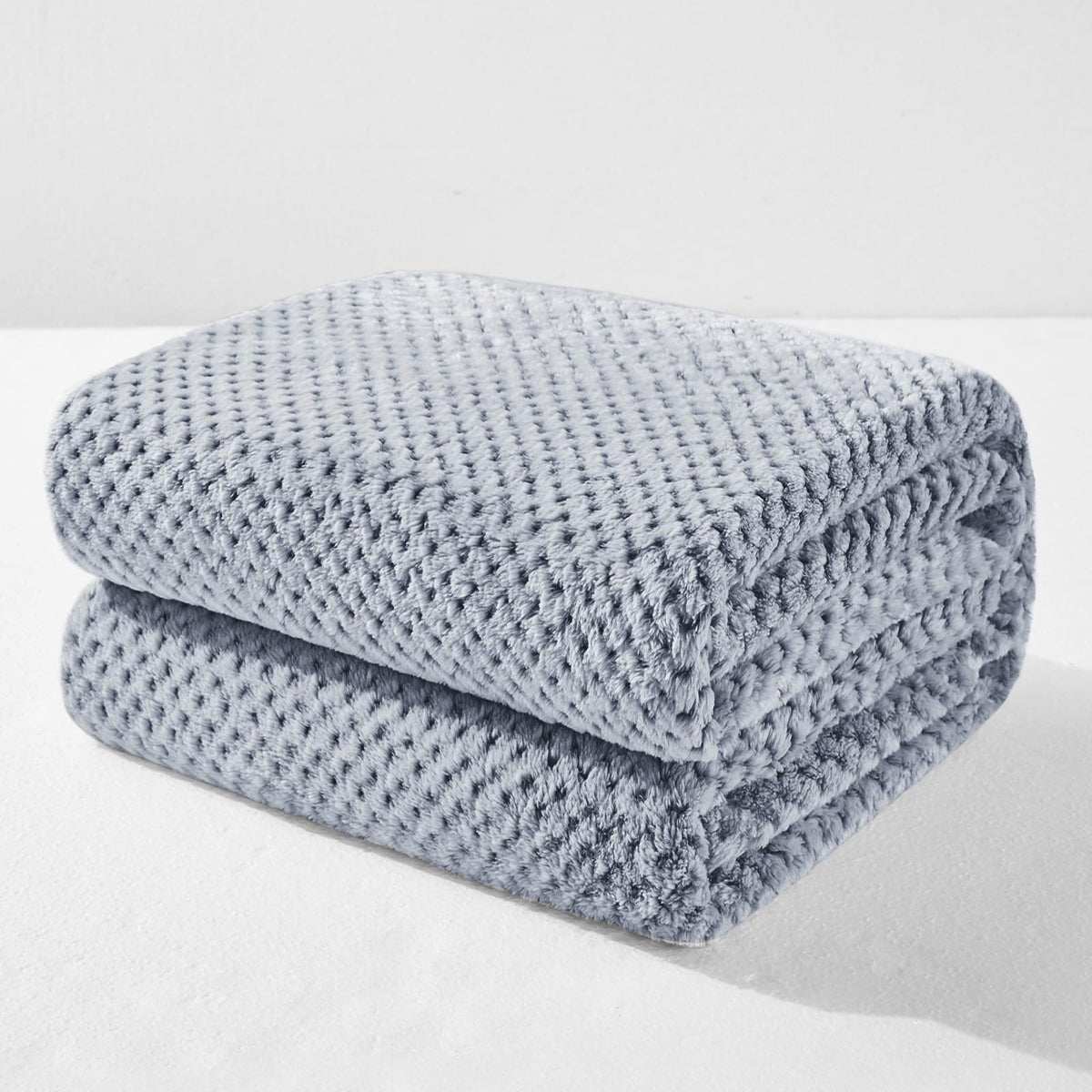 Exclusivo Mezcla Large Waffle Fleece Throw Blanket for Couch, Slate Blue