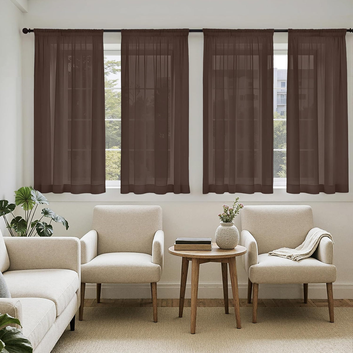 MIULEE Beige Sheer Curtains 84 Inches Long 4 Panels 42 x 84 Inches