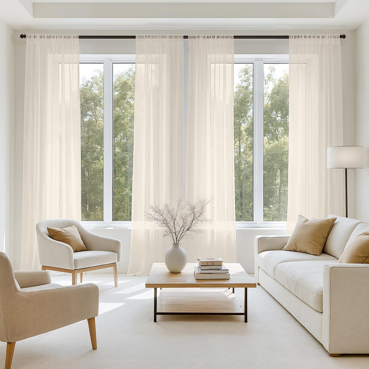 MIULEE Beige Sheer Curtains 84 Inches Long 4 Panels 42 x 84 Inches