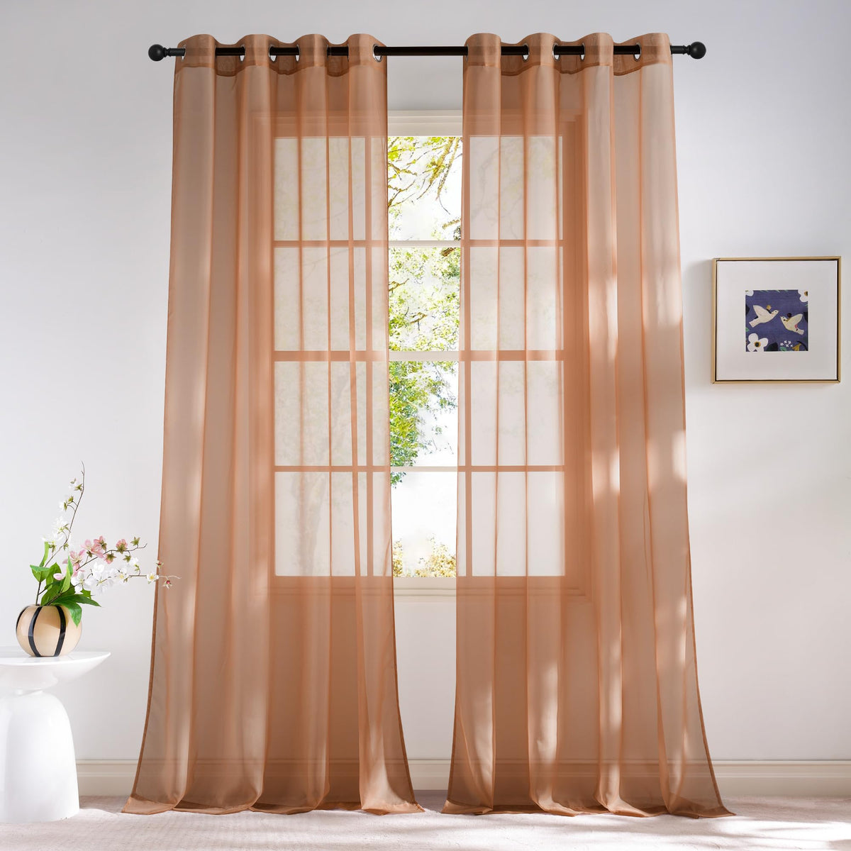 NICETOWN White Sheer Curtains & Drapes 96 inches Long for Living Room - Grommet Top Solid Lightweight & Airy Gauzy Window Treatments with Light Filtering for Bedroom, 2 Panels, W54 x L96