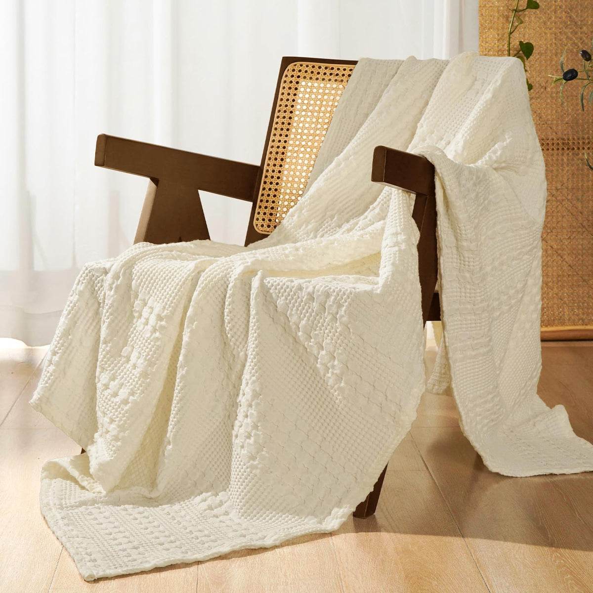 PHF Lightweight 100% Cotton Waffle Throw Blanket for Couch, Light Taupe