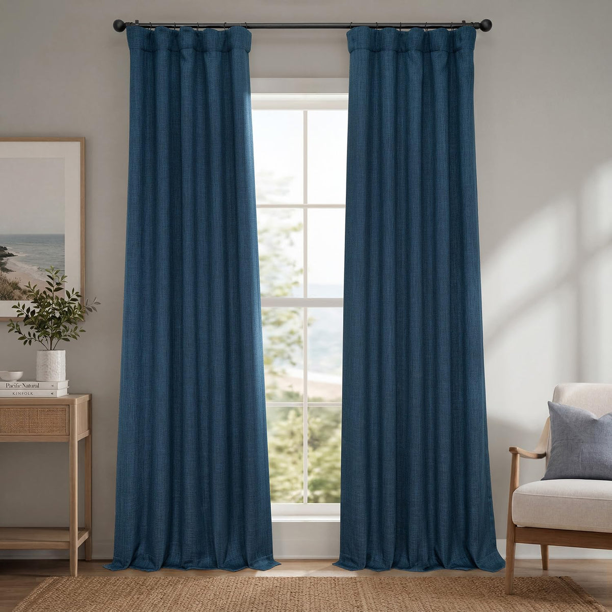 Faux Linen Curtains for Living Room (1 Panel) - 50W X 96L, Birch Taupe