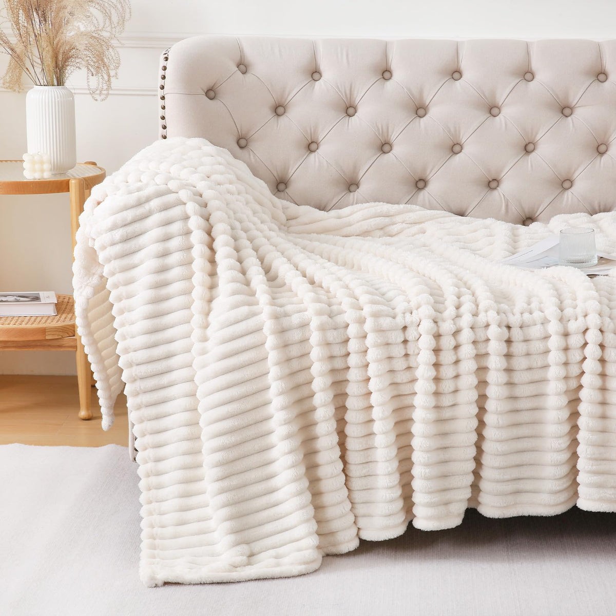 Khaki Throw Blanket for Couch Sofa 50x60 inches Striped Design