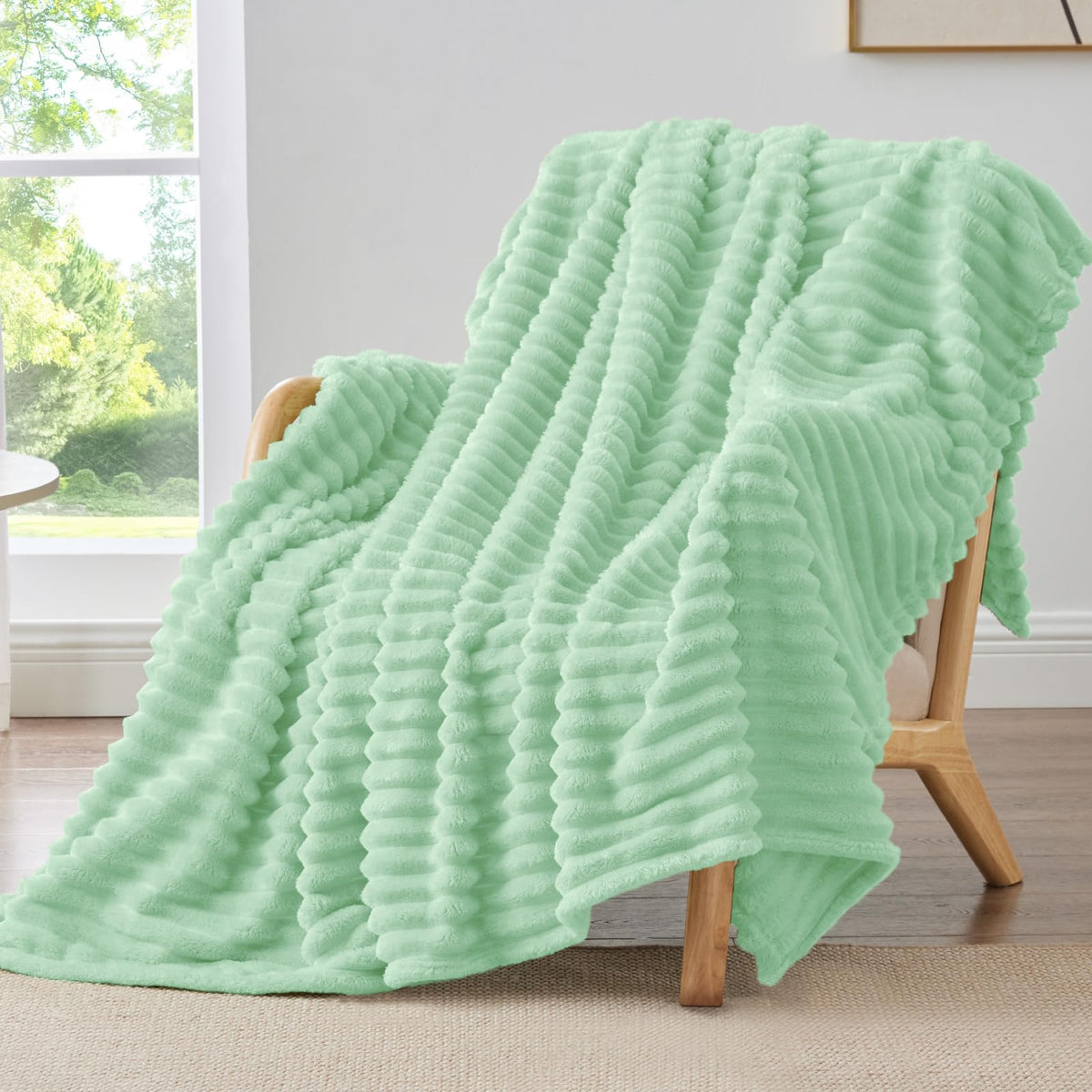 BEDELITE Ribbed Fleece Throw Blanket for Couch, Cream, 50"x60"