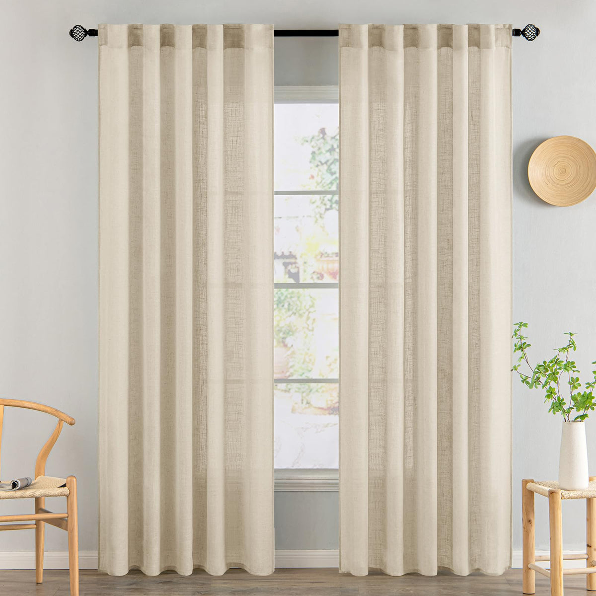 MIULEE Taupe Linen Curtains 52x84 Inch Length for Bedroom and Living Room