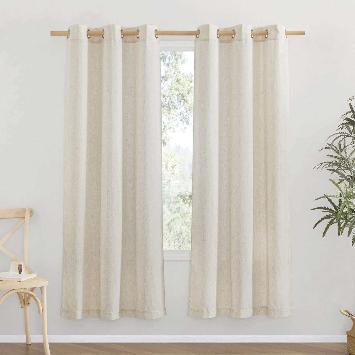 NICETOWN Natural Linen Curtains 84 inch Long 2 Panels Set, Grommet Top Thick Linen Burlap Semi Sheer Vertical Drapes Privacy Assured with Light Filtering for Bedroom/Living Room, W55 x L84