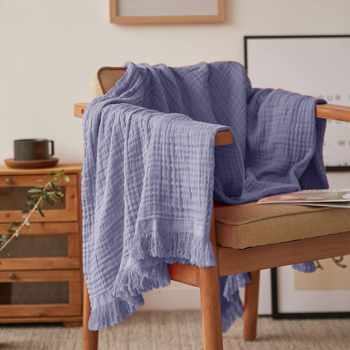 Simple&Opulence Cotton Muslin Throw Blanket for Bed, Couch, Knit Woven Gauze Blanket with Tassels, Soft Lightweight Cozy Pre-Washed Breathable Farmhouse Decoration for All-Season (Rust Orange)