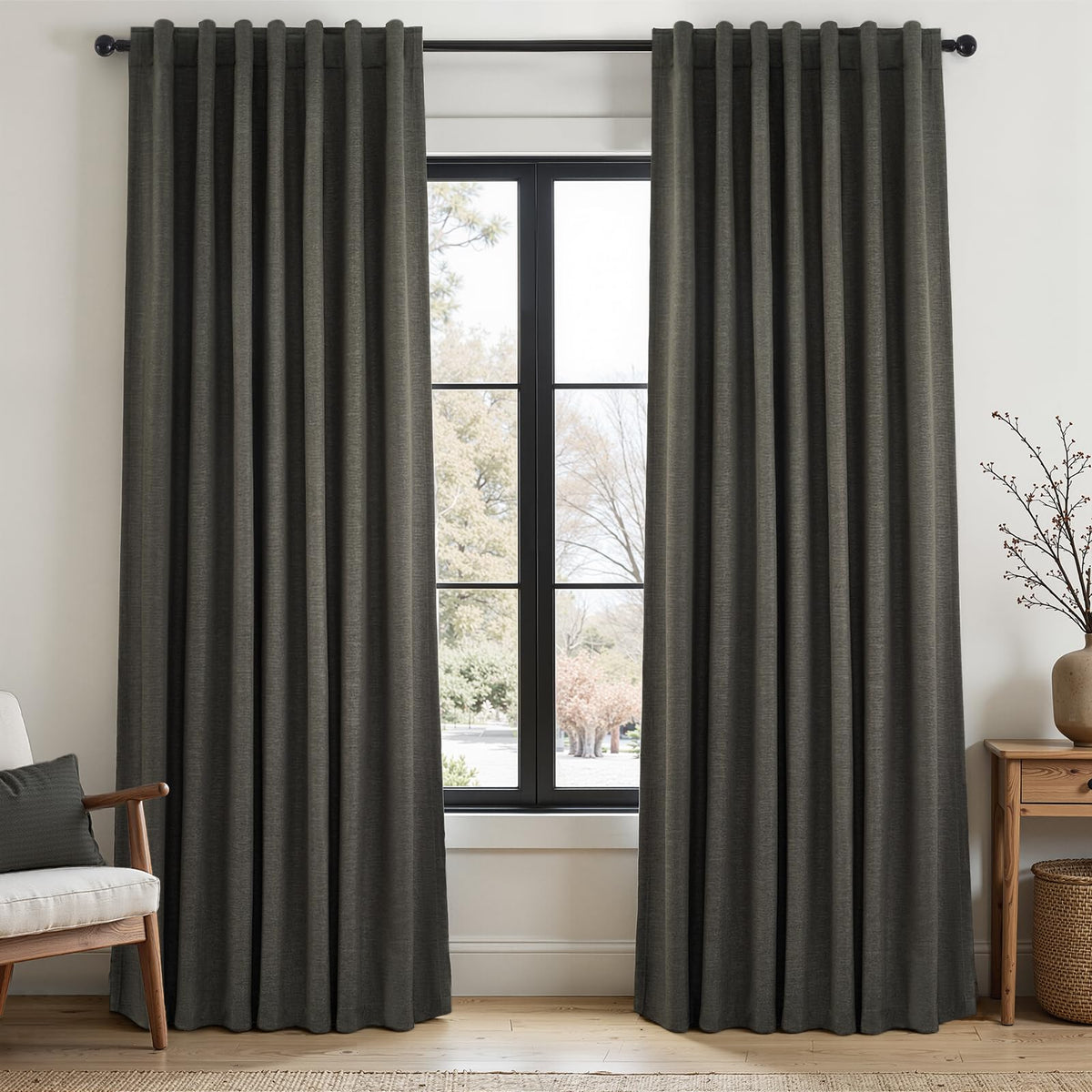 Topfinel Linen Blackout Curtains 96 Inch Long, Boho Farmhouse Ivory Birch Viral Drapes Pinch Pleated Curtains with Hooks for Living Room, Neutral 8 FT Back Tab Bedroom Curtains 52" X 96" 2 Panels