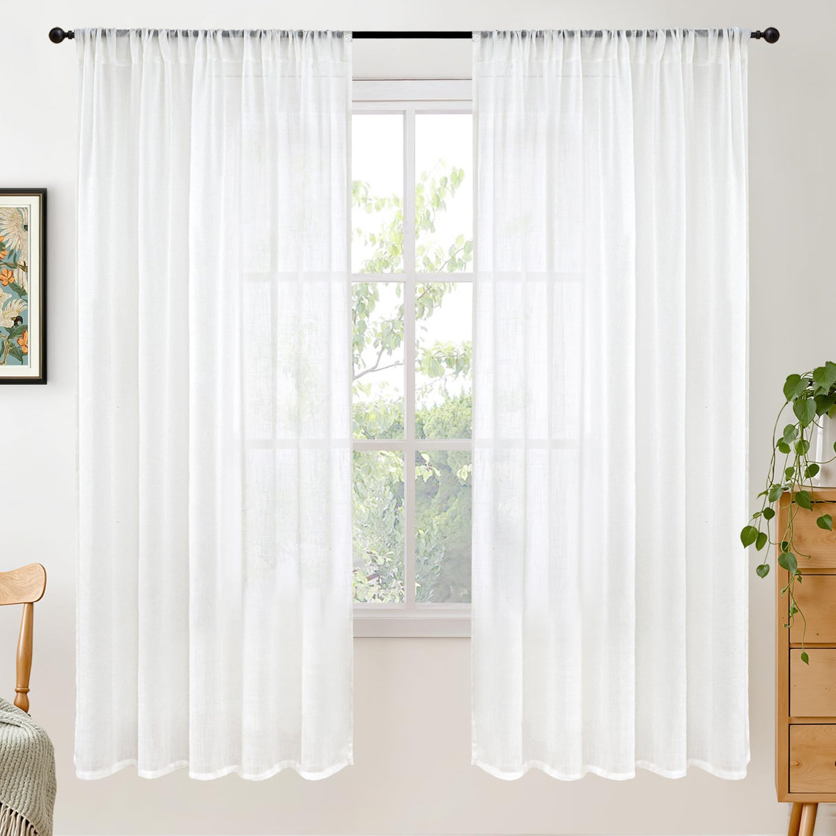 BGment Tan Linen Curtains 84 Inch Length 2 Panels Burlap Semi Sheer Drapes