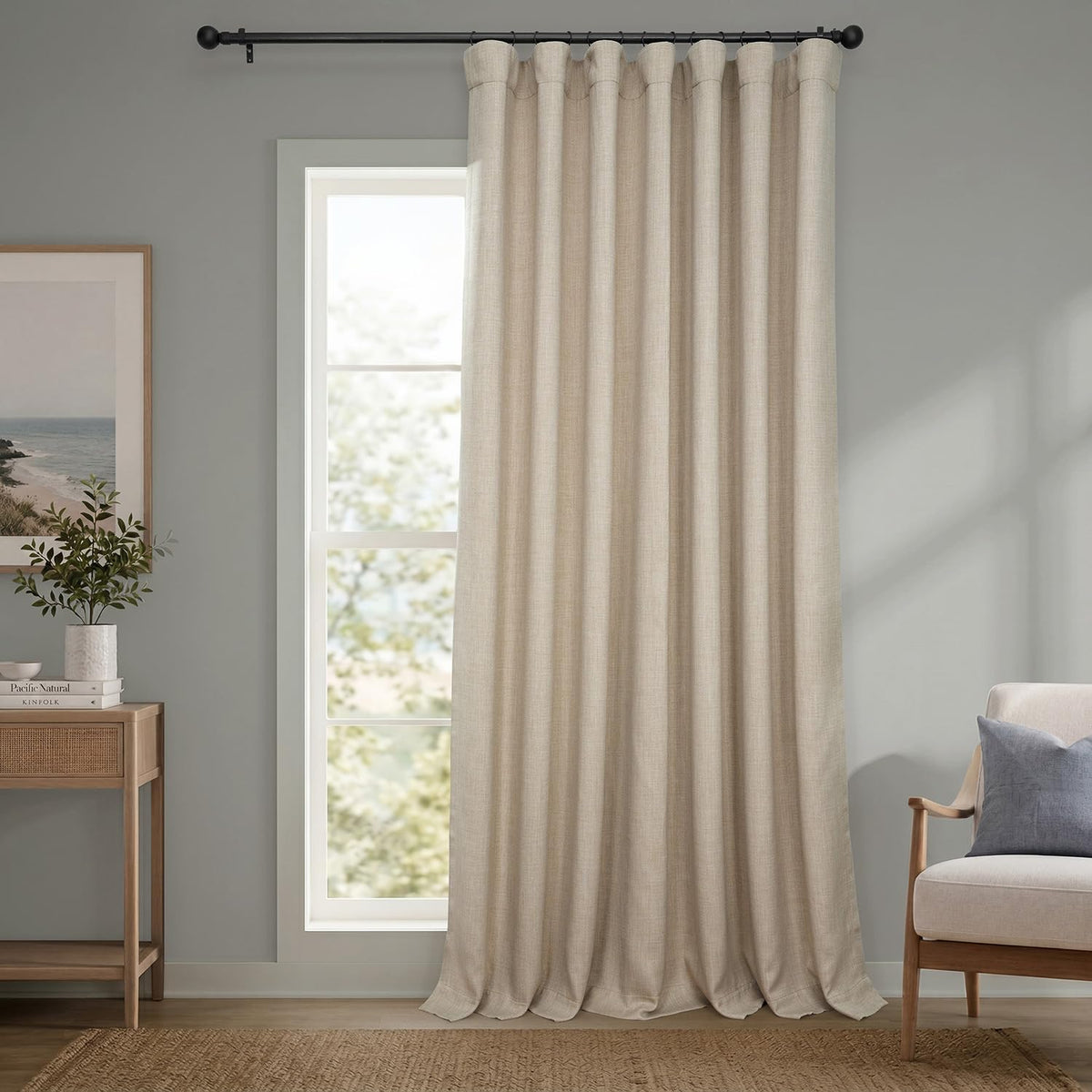 Faux Linen Curtains for Living Room (1 Panel) - 50W X 96L, Birch Taupe