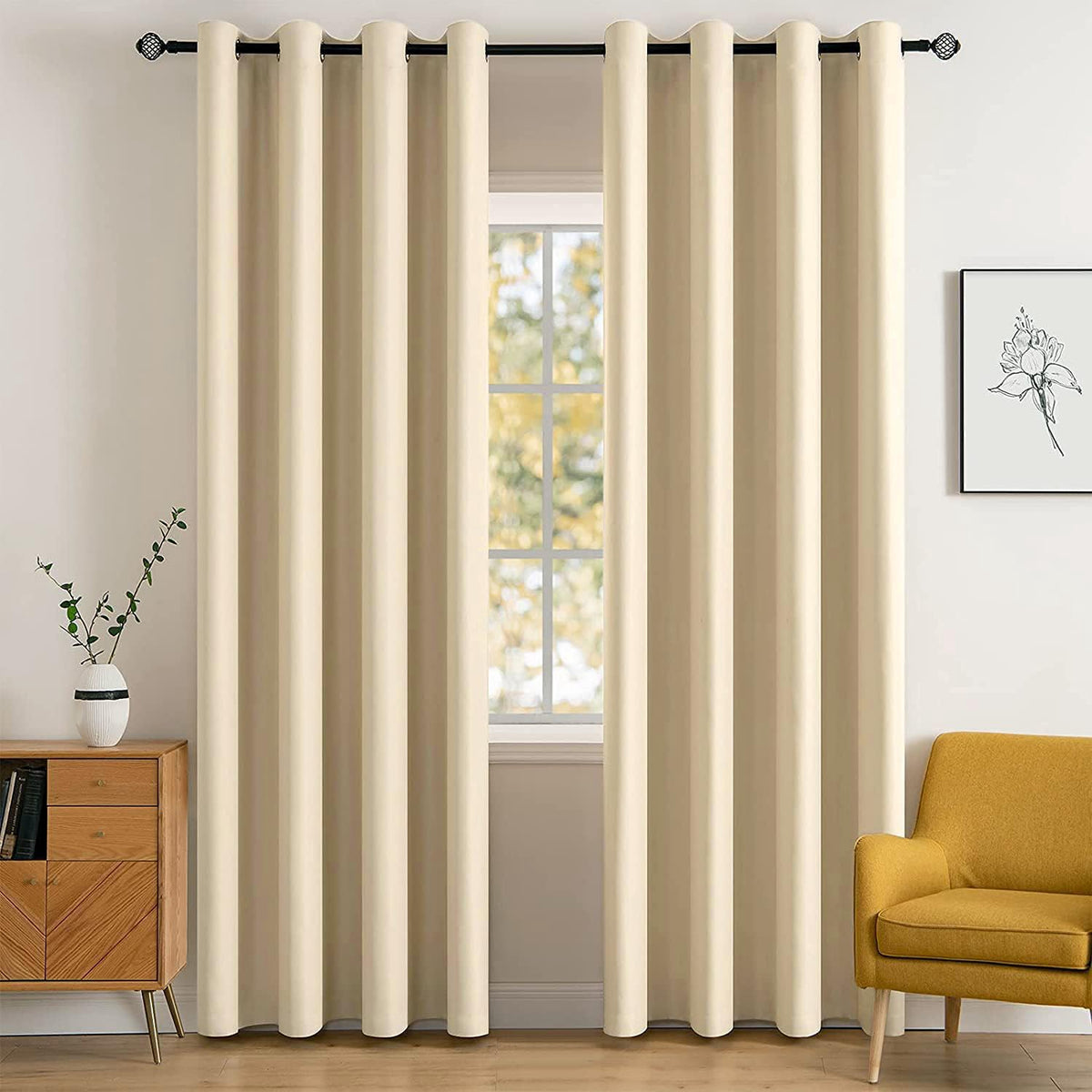 MIULEE Beige Blackout Bedroom Curtains Drapes 84 Inch Long 52"x84"