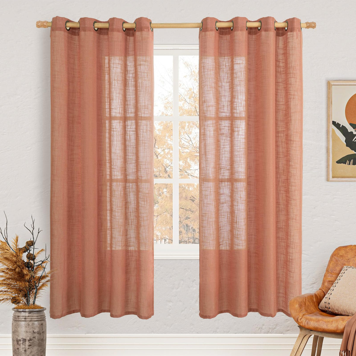 LAMIT Cream Ivory Linen Semi Sheer Curtains 84 inch Length for Bedroom