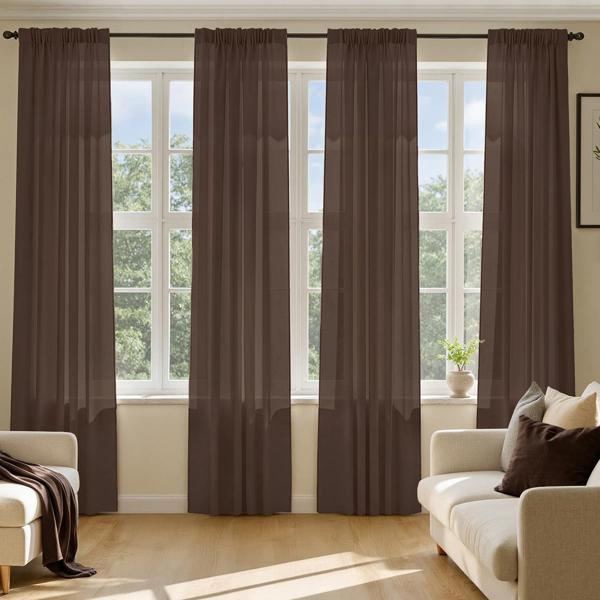 MIULEE Beige Sheer Curtains 84 Inches Long 4 Panels 42 x 84 Inches